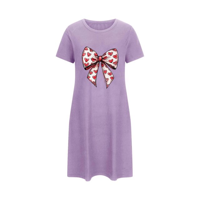 Oksale Chemises de Nuit Grande Taille pour Femmes en Coton Mignonnes à Motif Chemises de Sommeil Douillettes à Manches Courtes Robe de Pyjama de la Saint-Valentin Mini Robes de Nuit pour les Vacances Violet G