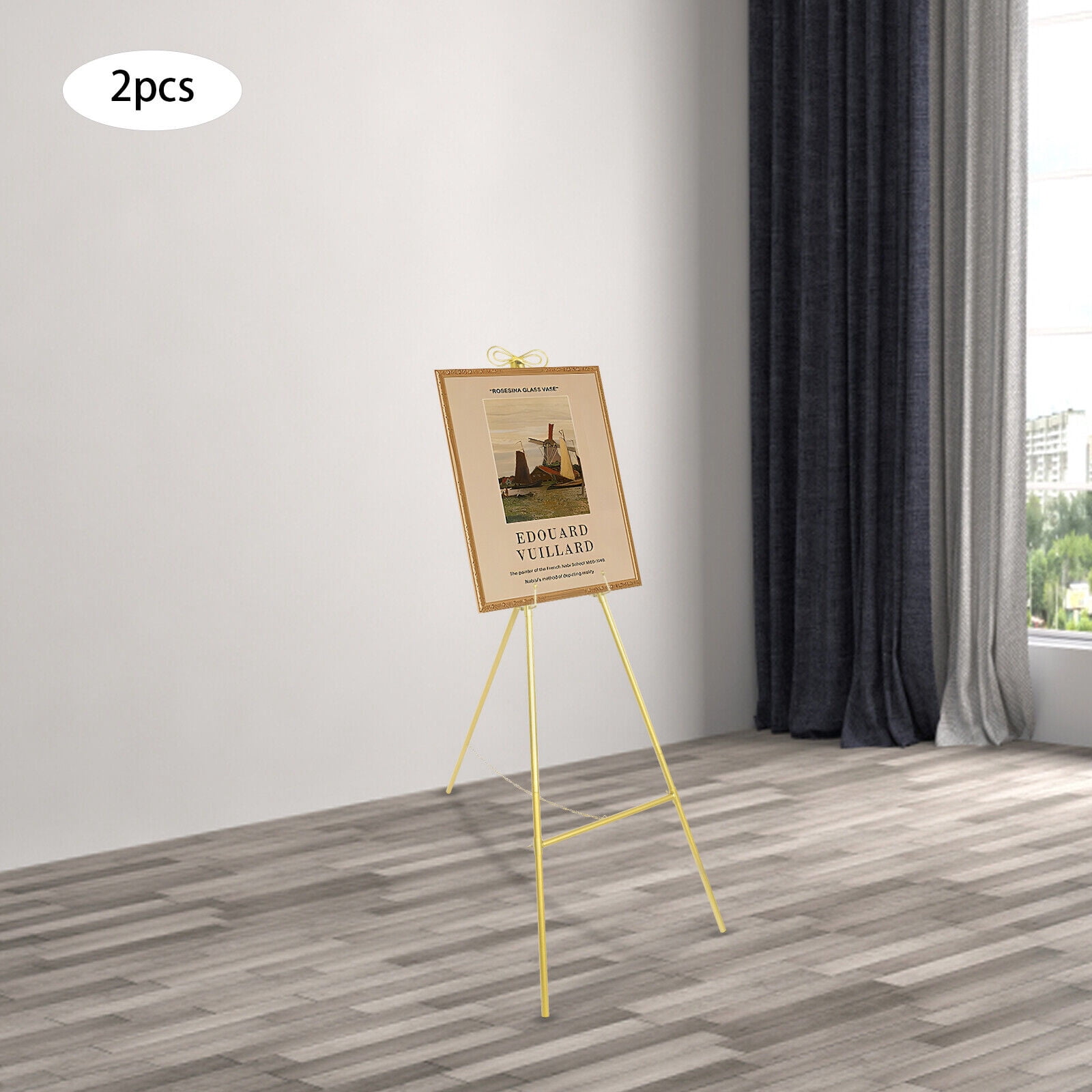 2-Piece Gold Easel Stand, Triangular Display Stand for Wedding, Floor Standing Easel