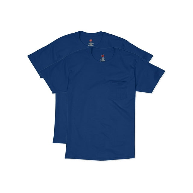 Hanes Mens Short Sleeve Pocket Tee Value 2-Pack, L, Deep Royal