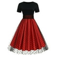 thumbnail image 2 of IROINNID Wedding Guest Dresses for Women Semi Formal Evening Night Casual Homecoming Dress Summer Round Neck Short Sleeved Polka Patchwork Vintage Dress Elegant A-Line Dress,Red, 2 of 3