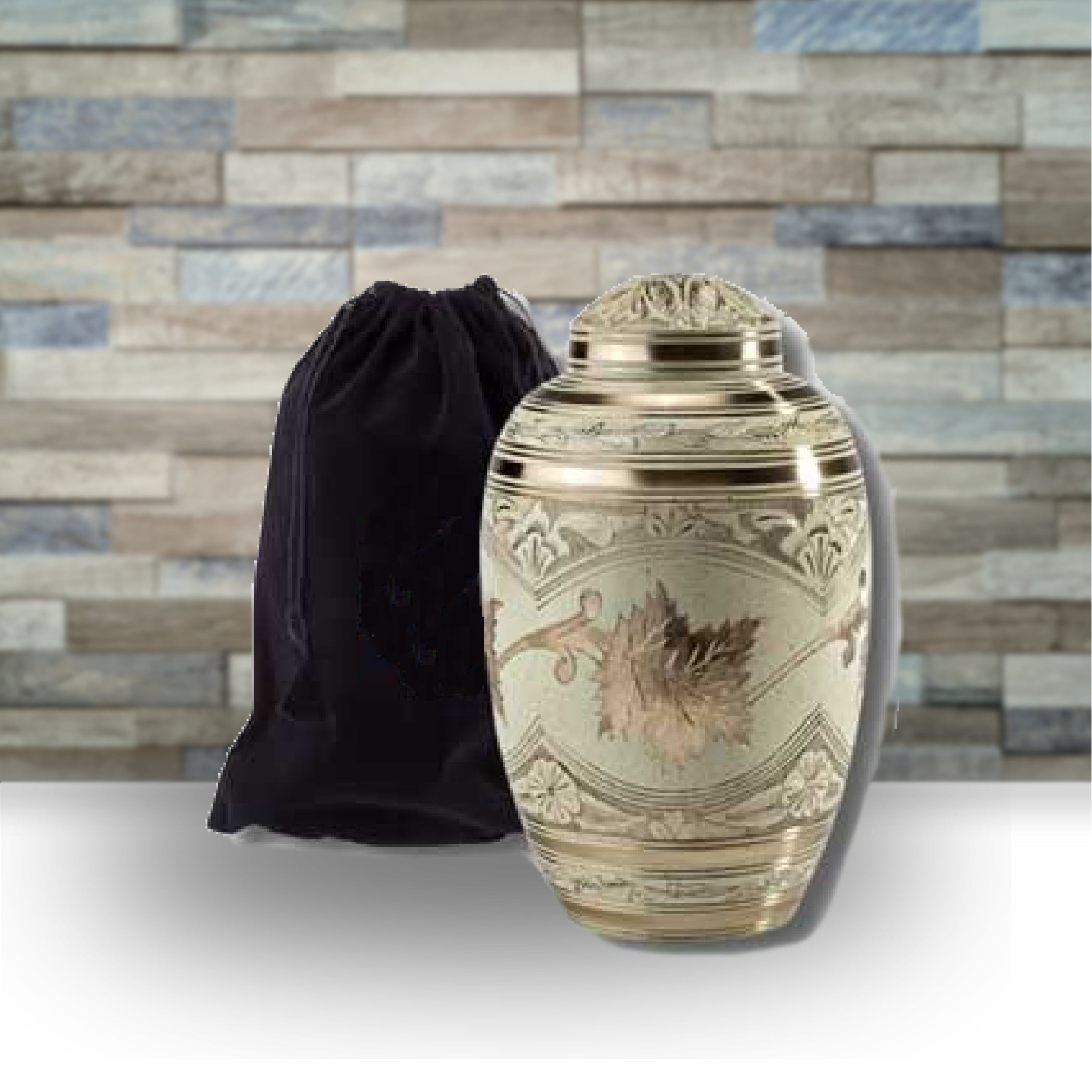 UrnConcern Cremation Urn | Solid Brass | Hand Engraved Cremation Urn | Perfect For Adults Children And Pets | Great Value Memorial Product And A Beautiful Cremation Urn | Velvet Pouch Included