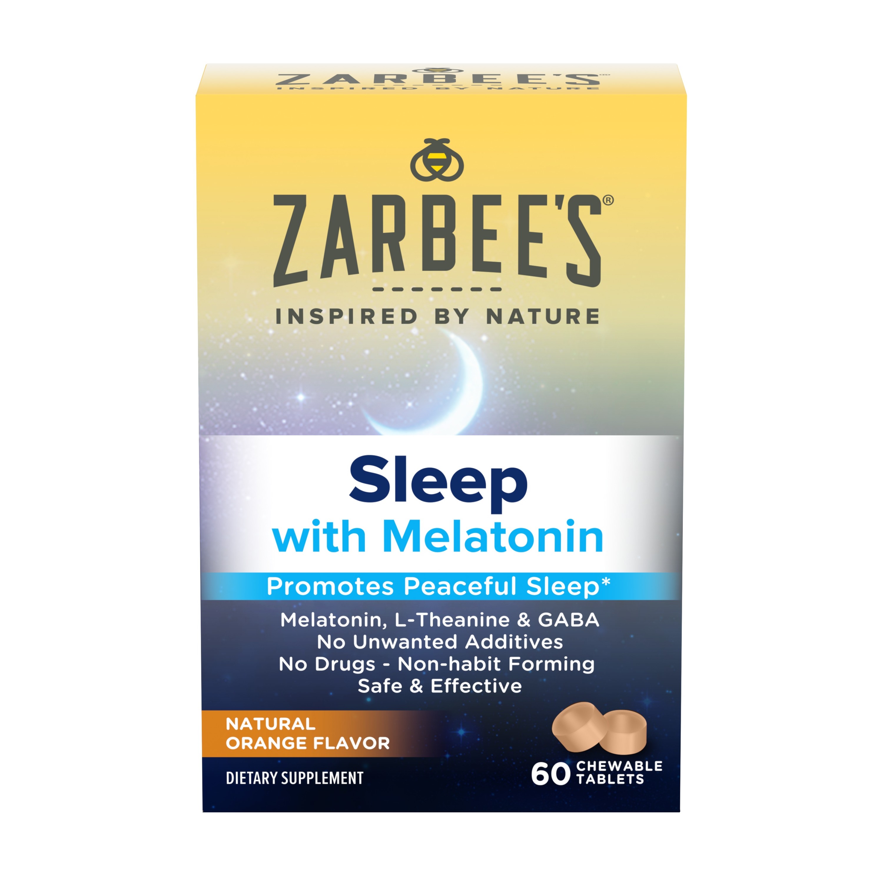 Zarbee's Adult Sleep Chewable Tablets with Melatonin, Natural Orange Flavor, 60 Tablets