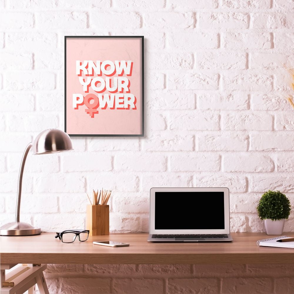 Stupell Industries Know Your Power Fashion Modern Pink Textured Design Framed Giclee Texturized Art by Daphne Polselli