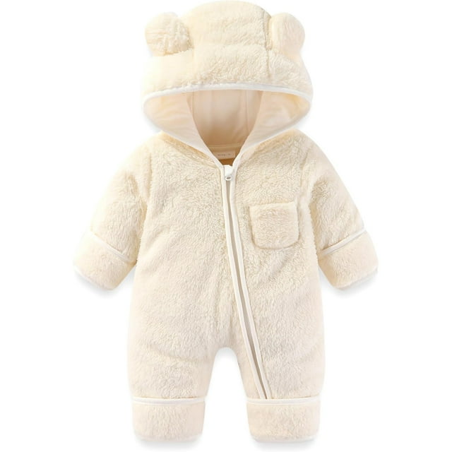 Barboteuse Ours pour Bébé Tenue d'Hiver Combinaison à Capuche Pliable Mitaines pour Filles Garçons
