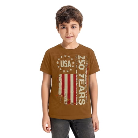 Rhuody Boy Spring Tops Round Neck Short Sleeve Knit Textured Tee Shirt For Soft Youth Top Classic Wear Yellow 10-11 Years