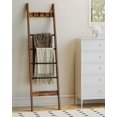 thumbnail image 2 of Blanket Ladder Shelf for Living Room, Decorative Quilt Rack with 4 Removable Hooks, 6-Tier Farmhouse Ladder Holder Organizer for Bedroom, Rustic Brown BR31501B, 2 of 17