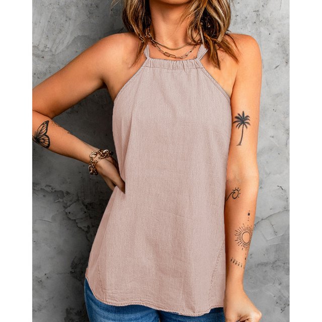 Blusa sin mangas con cuello halter, blusa con cuello halter y lazo, blusa informal sin mangas, durabilidad prolongada
