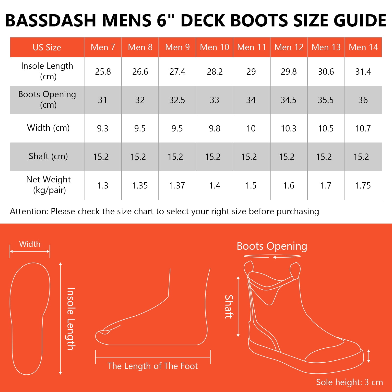 BASSDASH Men’s 6" Waterproof Deck Boots with Breathable Lining Anti-slip Neoprene Rubber Ankle Rain Boots for Fishing Boating