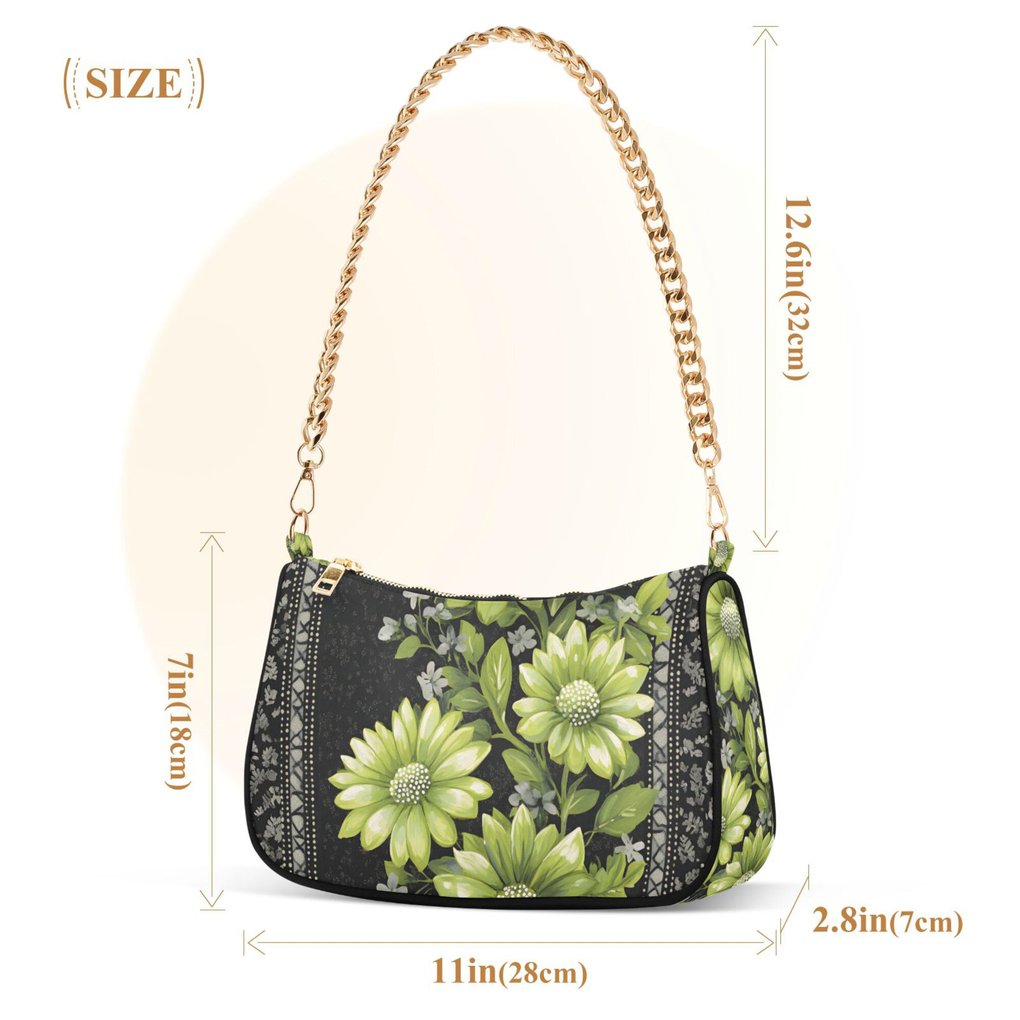 FORMRS Womens Shoulder Bag with Chain Strap Clutch Purse Cute Tote Handbag, Green Flowers
