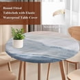 thumbnail image 4 of Navy Blue Coastal Wave Round Tablecloth, Fitted Table Cover with Elastic for 55"-60" Round Tables, Summer Modern Ocean Beach Table Cloth Outdoor Indoor Dinning Party Waterproof Tablecloths, 4 of 7