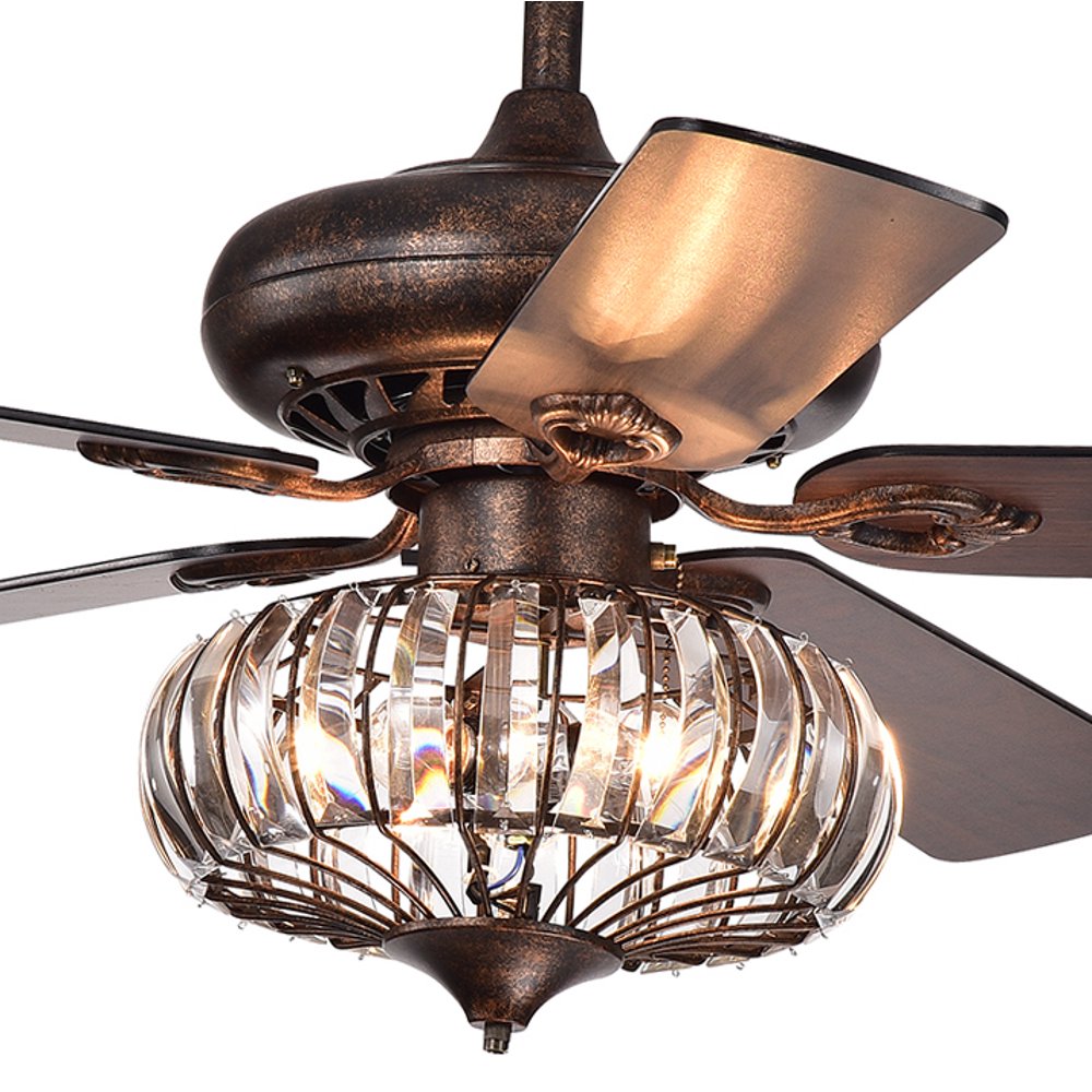 Chrysaor 3Light Crystal 5Blade 52Inch Brown Ceiling Fan with Remote