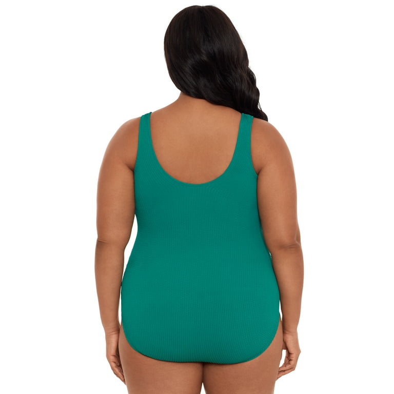 Time and Tru Women's and Women's Plus Size Solid Crinkle One Piece Swimsuit  