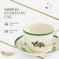 thumbnail image 6 of Spode Christmas Tree Teacup & Saucer Set - 7 Oz Earthenware Cup for Tea, Coffee, Cappuccino, Espresso - Holly & Mistletoe Holiday Accents - Holiday Collection Design for Gifting, 6 of 7