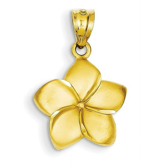 Finest Gold 14K Yellow Gold Plumeria Floral Charm Pendant