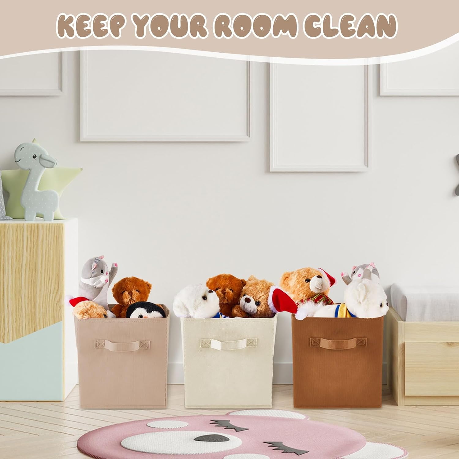 12 Pcs Cube Storage Bin 11'' Collapsible Storage Cubes for Classroom Foldable Cube Storage Organizer Bins Fabric Bins Storage Basket Fabric Cubby Boxes for Shelf(Beige, Khaki, Brown)