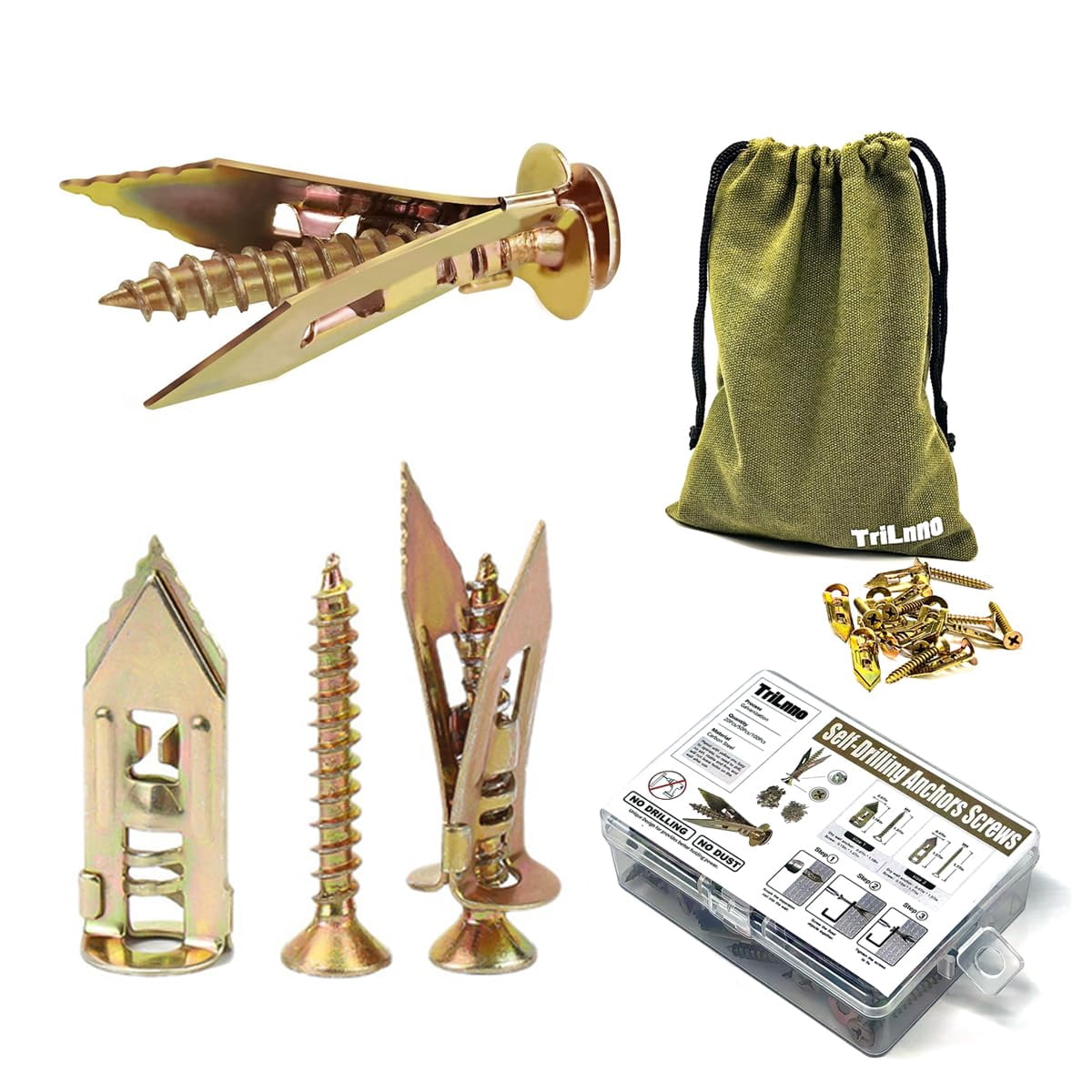 Self Drilling Drywall Anchors and Screws,Dry Wall Anchors Heavy Duty,Drywall Screws and Anchors Repair Tools for Wet and Drywall Fixing Picture,Furniture,Flags,Outdoor Decor (20, 1.18in)