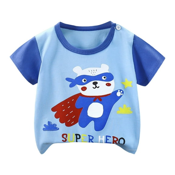 Karoyedx Toddler Clothes for Boys Kids Shirt Boys Girls Graphic Tees Toddler Short Sleeve T-Shirt Top Blue Size,6-12 Months