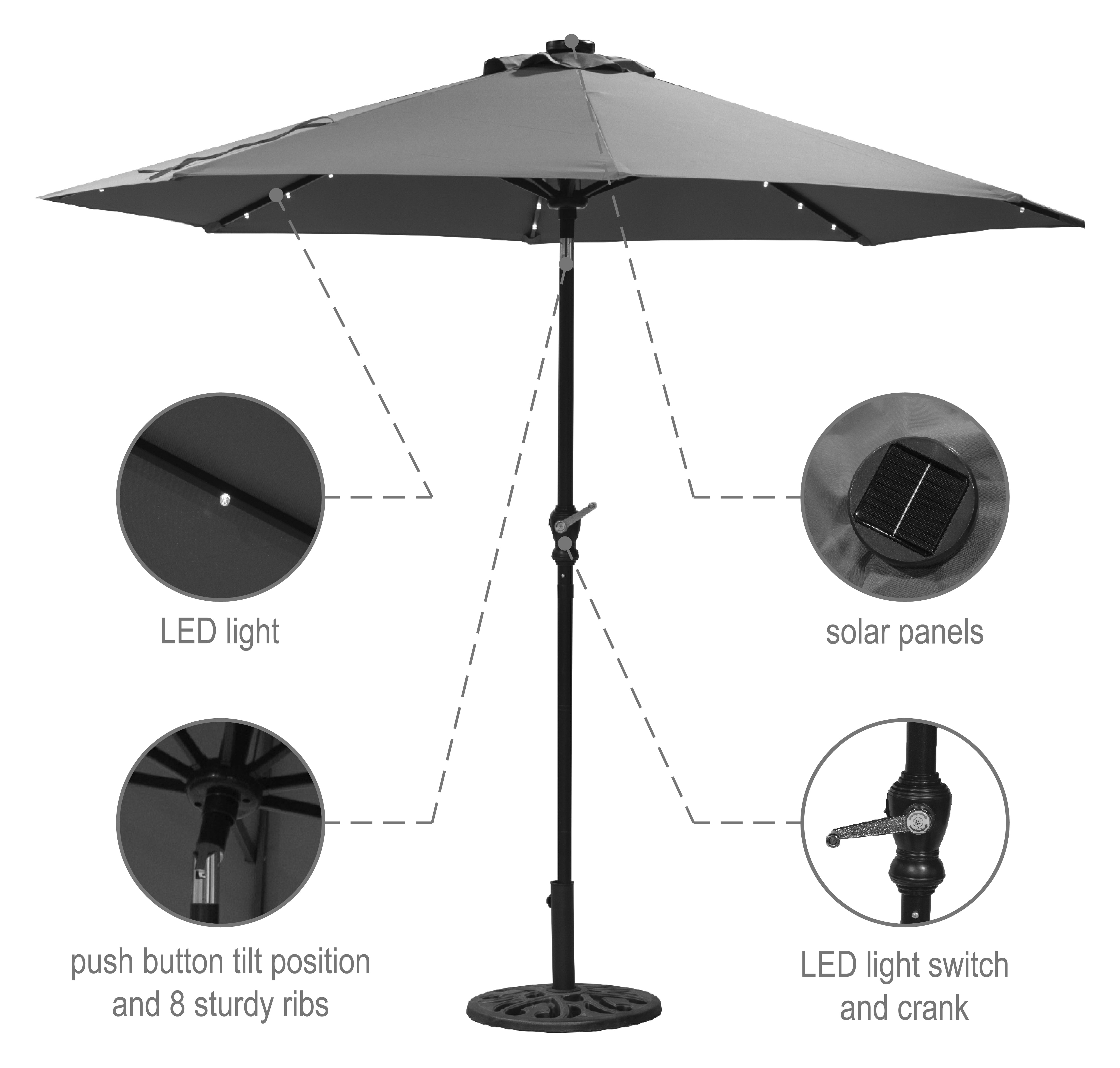 Donglin 93.5" Blue Octagon Market and Lighted Patio Umbrella with Solar Lights