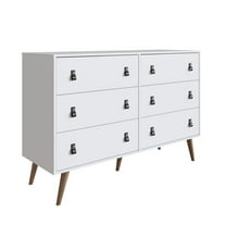 Manhattan Comfort Amber Double Dresser with Faux Leather Handles in White