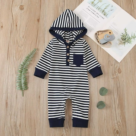 

Child dress Newborn Toddler Infant Baby Long Sleeve Stripe Hooded Romper Jumpsuit Fragarn