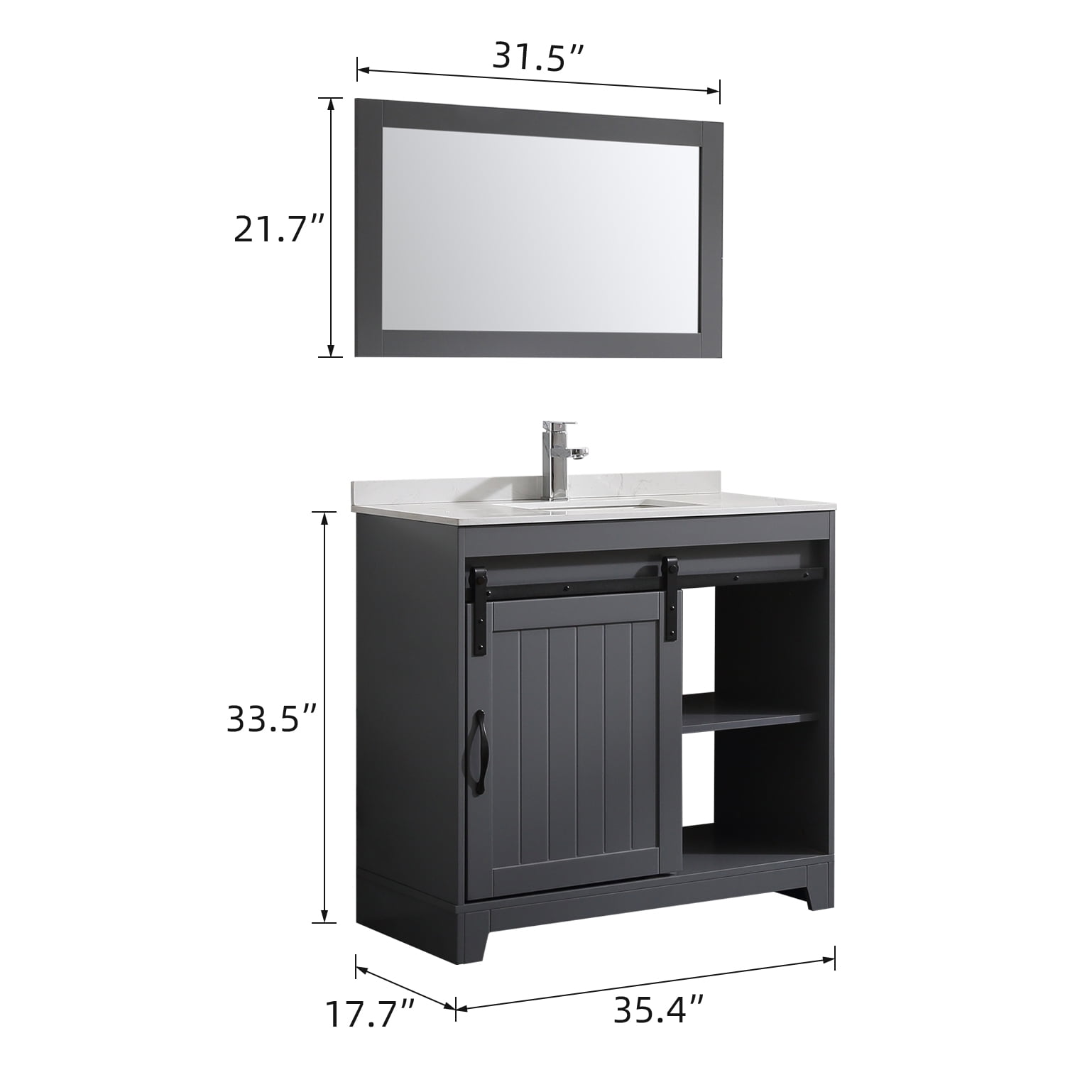 Wonline 36inch Grey Bathroom vanity with Sink Set Bath Vanity with Mirror and Faucet for Modern Style (backsplash include)