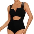 thumbnail image 1 of CAICJ98 Womens Swimsuits Women's Striped One Piece Swimsuit Plus Size Swimwear Modest Bathing Suits Black,S, 1 of 5