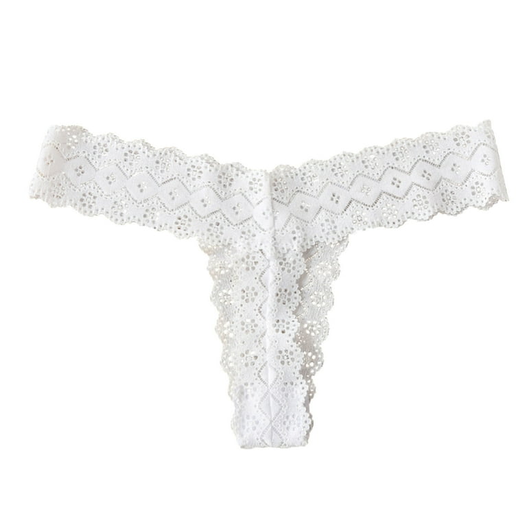 MRULIC intimates for women Women's Stretch Bikini GString Panty Lace Trim 4  Colors Comfy Underwear White + L