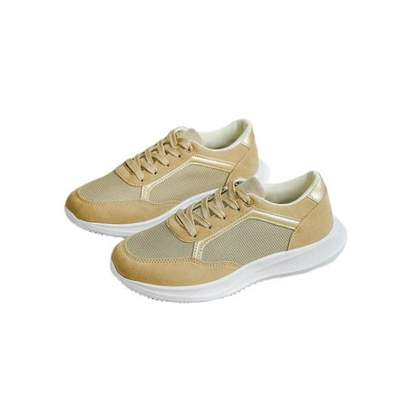 

Rotosw Women Trainers Sport Athletic Shoes Breathable Sneakers Lightweight Fitness Workout Walking Shoe Running Non-Slip Flats Apricot 5.5