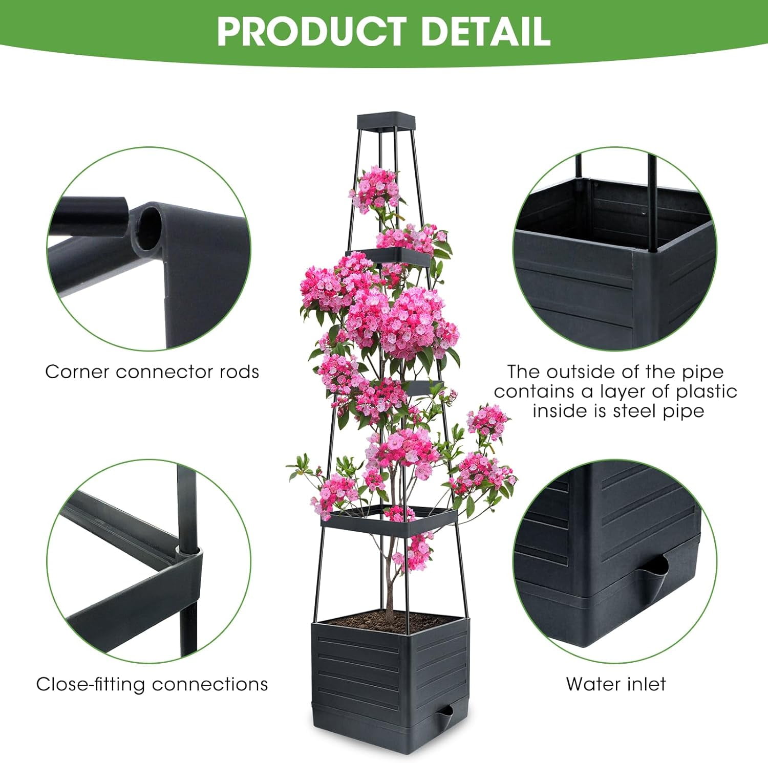 MYMULIKE Raised Garden Bed Planter Box with Trellis, 58” Tomato Cage Planter Raised Garden Bed with Trellis for Climbing Vegetables Plants Tomato Cage w/Self-Watering, Indoor Outdoor Use (2)