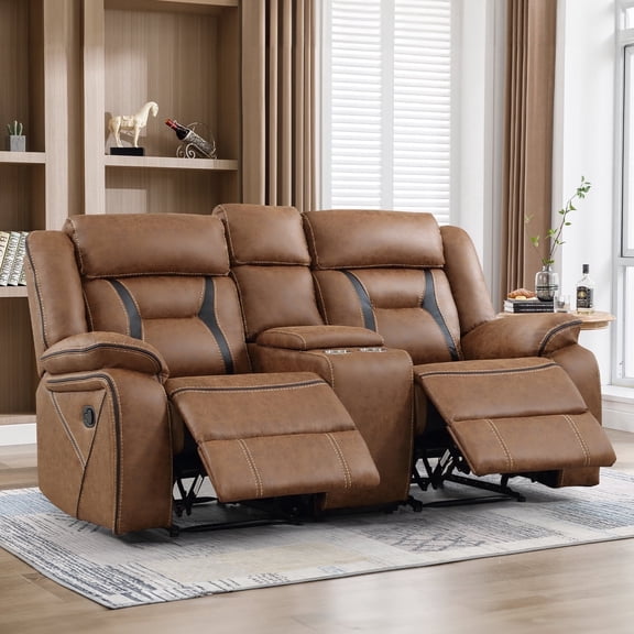 Bonzy Home Manual Dual Reclining Loveseat Sofa with Center Console, Hidden Storage and Cup Holders for Living Room