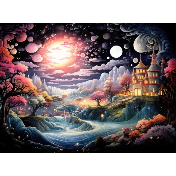 Prime Time Puzzles 1000 Piece Jigsaw Puzzle for Adults - Colorful Magic River Mansion - Challenging Puzzle Perfect for Game Nights - Unique Wall Art - 20x27 inches (Twilight Enchantment)