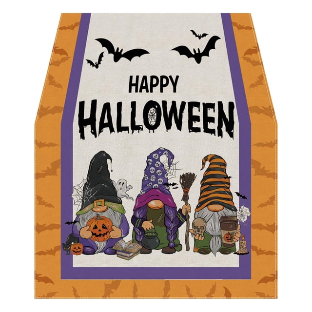 Skeleton Pumpkin And Bat Table Flag: A Haunting Halloween Decoration For Your Festive Table