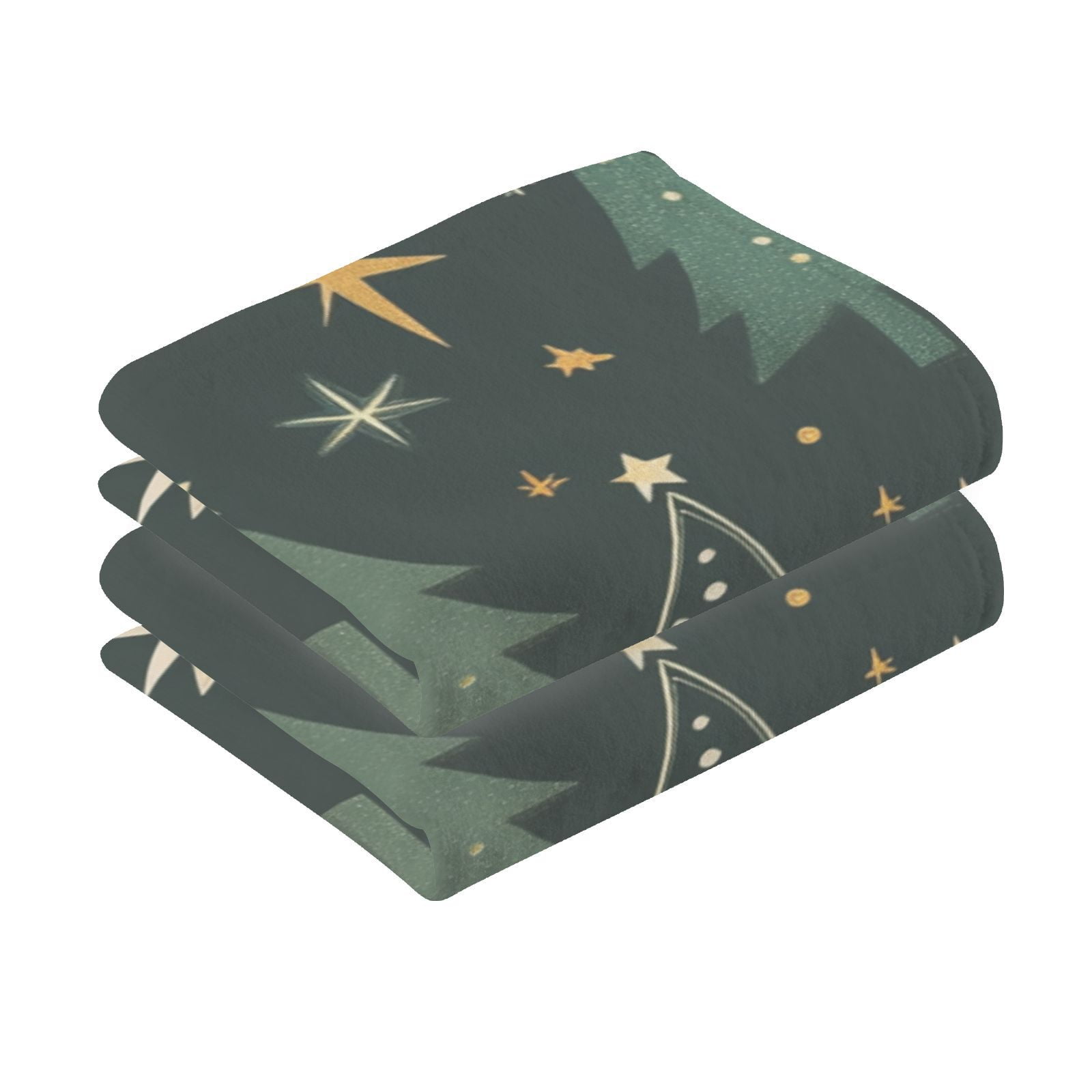 Stars and Christmas Trees Hand Towels Cotton Bath Towels Large Face Towels Absorbent for Bathroom 2 Packs