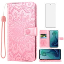 Asuwish Compatible with Motorola Moto G 5G 2024 Wallet Phone Case and Tempered Glass Screen Protector Flip Credit Card Holder Stand Mandala Flower Cell Cover for G5G 5 G G5 Women Men Pink