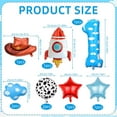 thumbnail image 2 of EP Toy Themed Decorations, 9pcs Cow Print Sky Blue Cloud Balloons with Rocket Balloon and Cowboy Hat Balloon for Kids Inspired Story 1st Birthday Party Decorations (1ST), 2 of 13