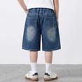 thumbnail image 5 of Denim Shorts Elastic Waist Straight Leg Jeans Shorts Casual Loose Fit Denim Shorts with Pockets Shorts for Boys 14-15 Years, 5 of 8