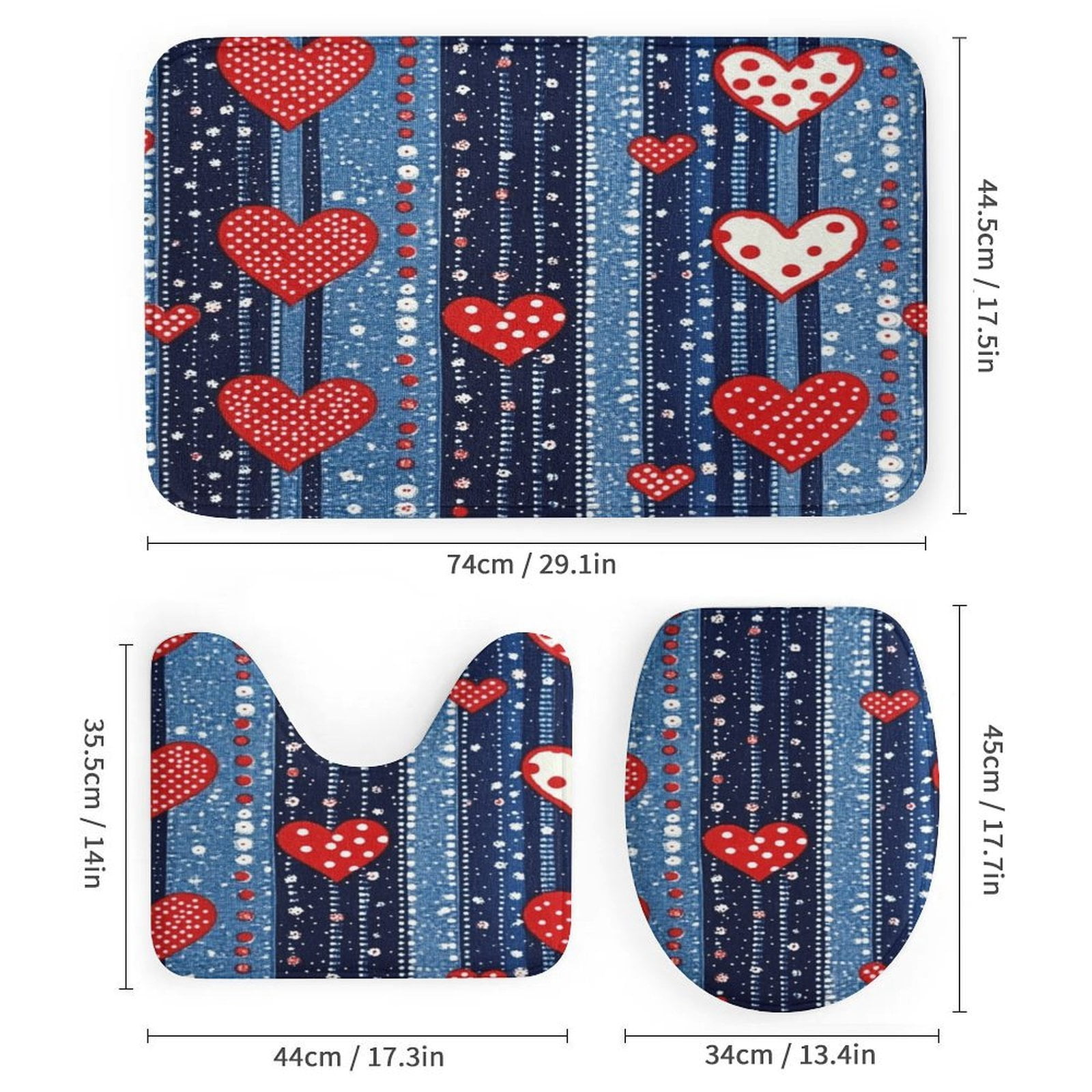 USA Hearts & Stars Shower Curtain Sets 4 Piece with Non-Slip Rugs Toilet Lid Cover And Bath Mat 4th of July Durable And Waterproof for Bathroom Decor