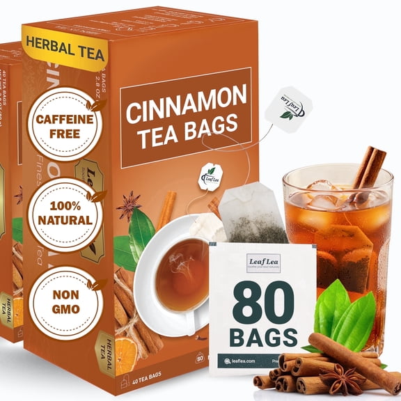 LeafLea 80 Cinnamon Tea Bags - Hot Cinnamon Spice Tea, Caffeine-Free, Sugar-Free, Te De Canela