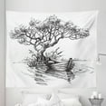 thumbnail image 1 of Black and White Tapestry, Sketch Drawing of Lonely Dried Tree by the Lake and Old Grunge Boat, Fabric Wall Hanging Decor for Bedroom Living Room Dorm, 5 Sizes, Charcoal Grey, by Ambesonne, 1 of 1