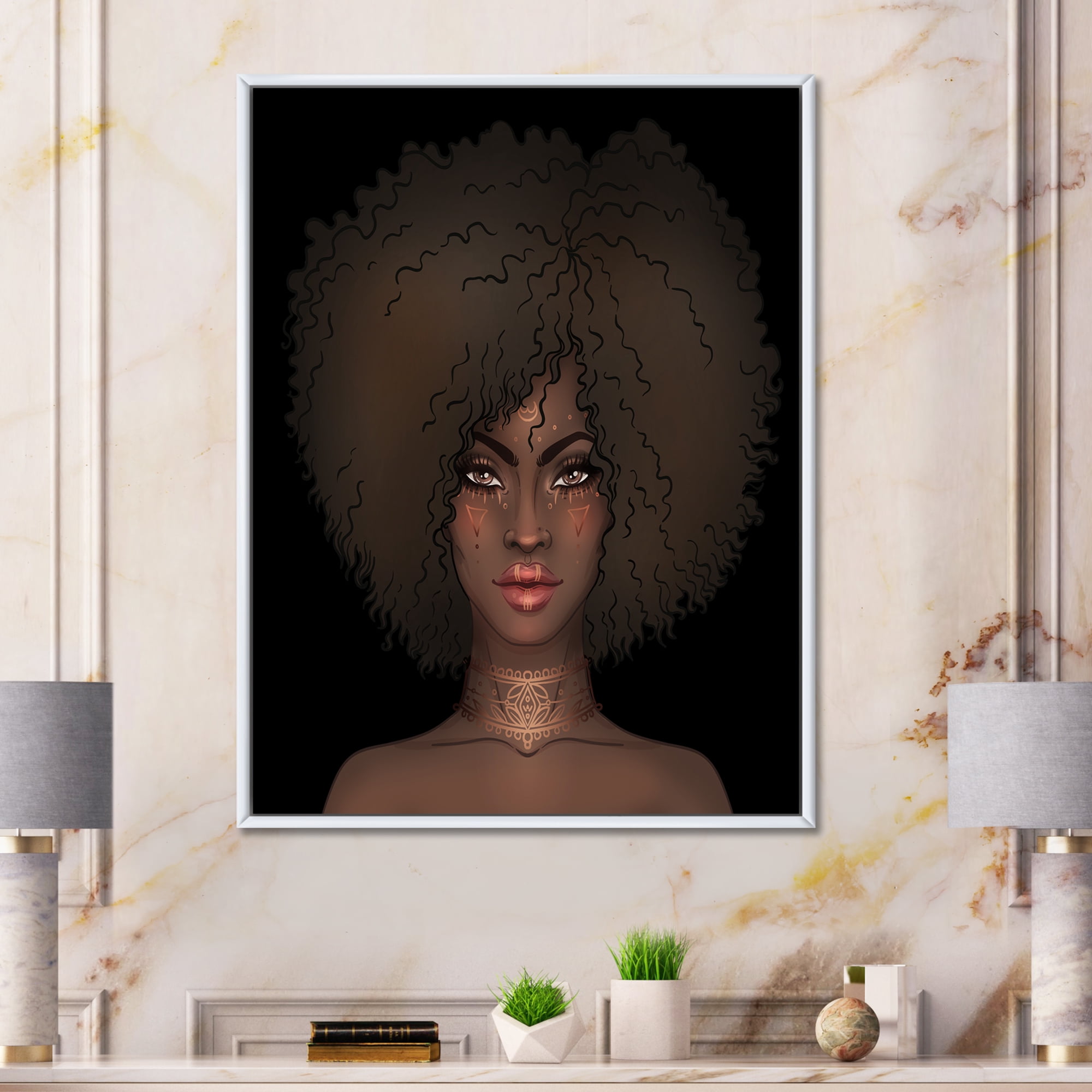 Designart 'Portrait of Afro American Woman III' Modern Framed Canvas Wall Art Print