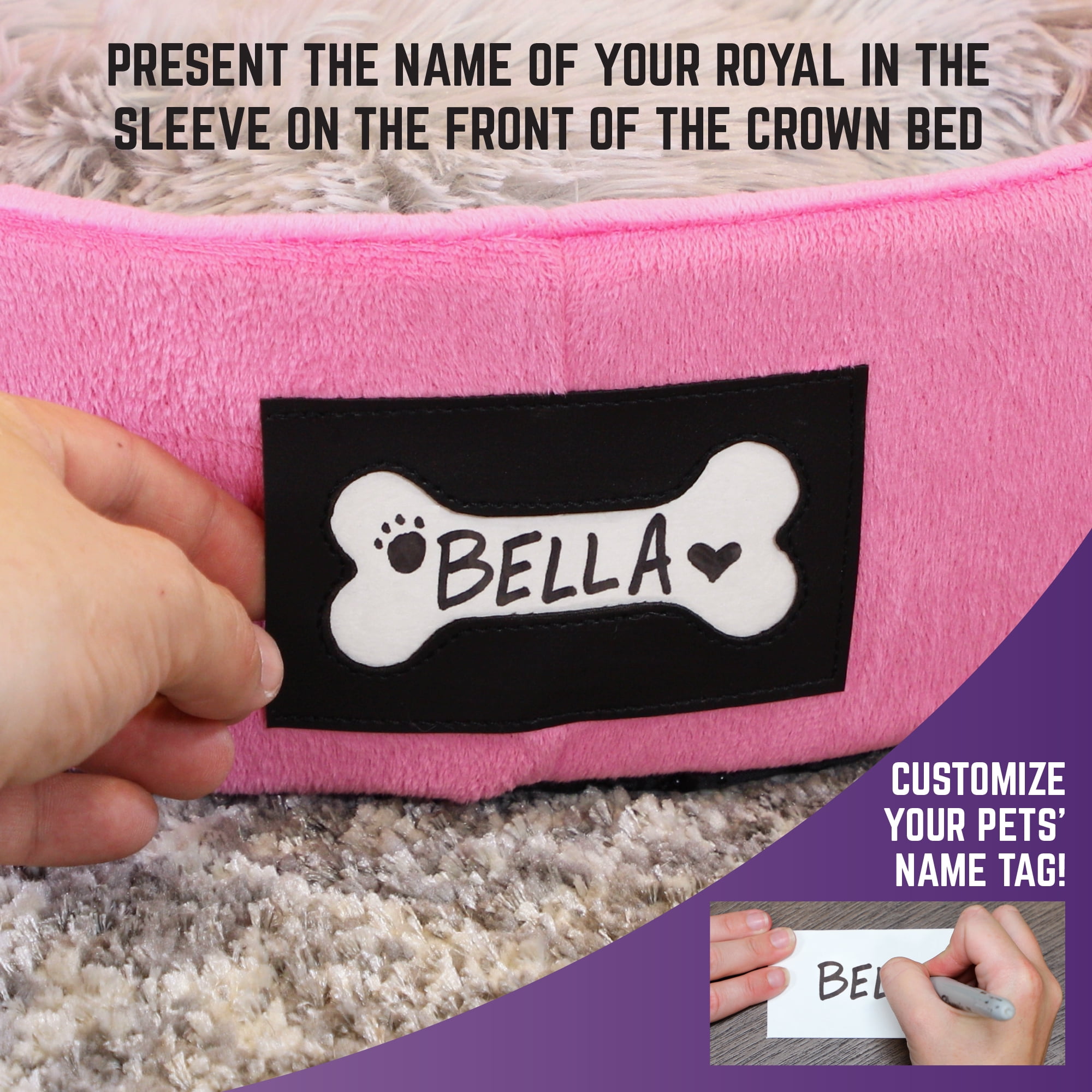 Black and Hot Pink Princess Dog Bed With Crown Sparkles 