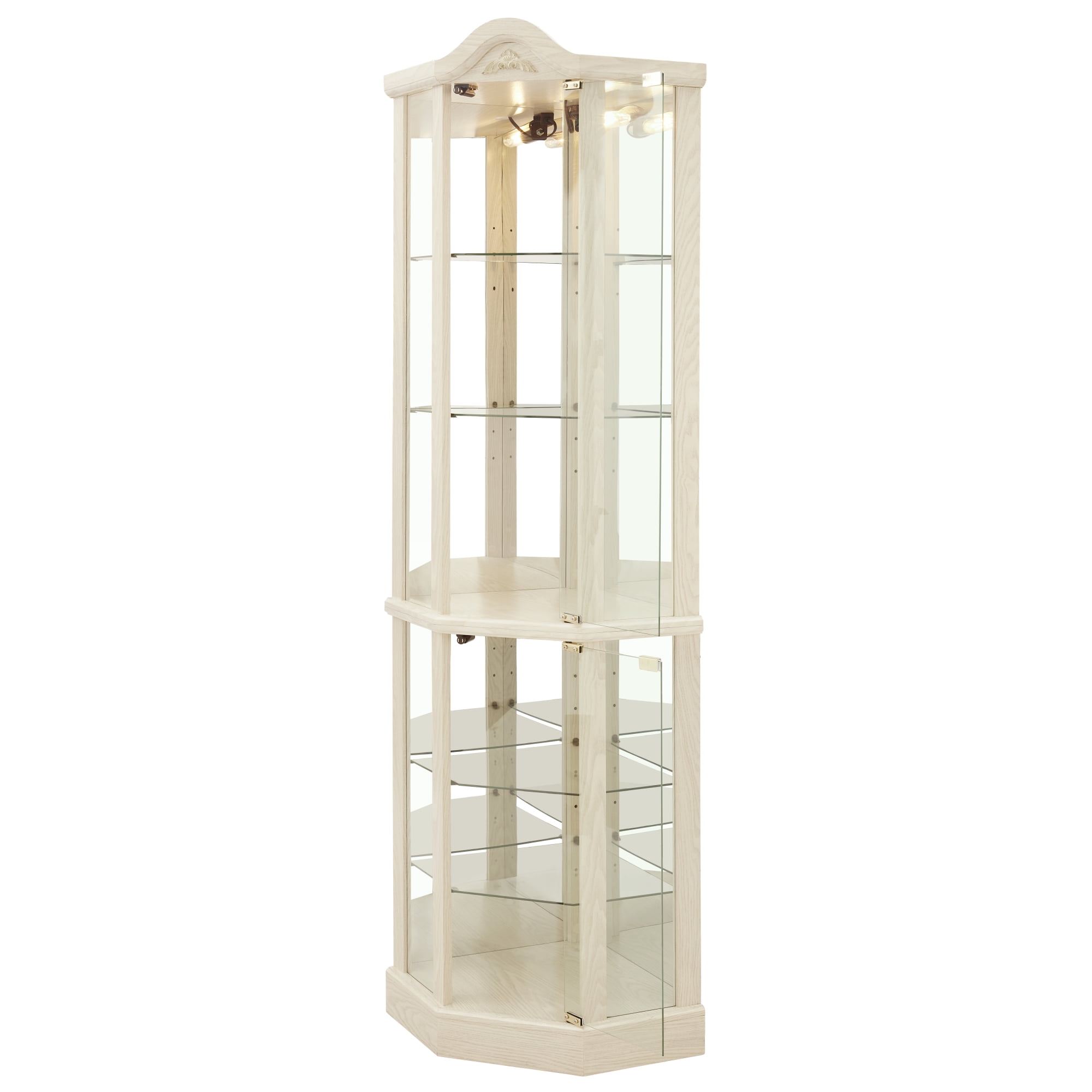 Leumius Glass Cabinet Lighted Corner Cabinet Corner Display Curio Cabinet, Glass Display with Light(Included)Bar Cabinet,Wine Cabinet with Adjustable Glass Shelves for Home Decor White