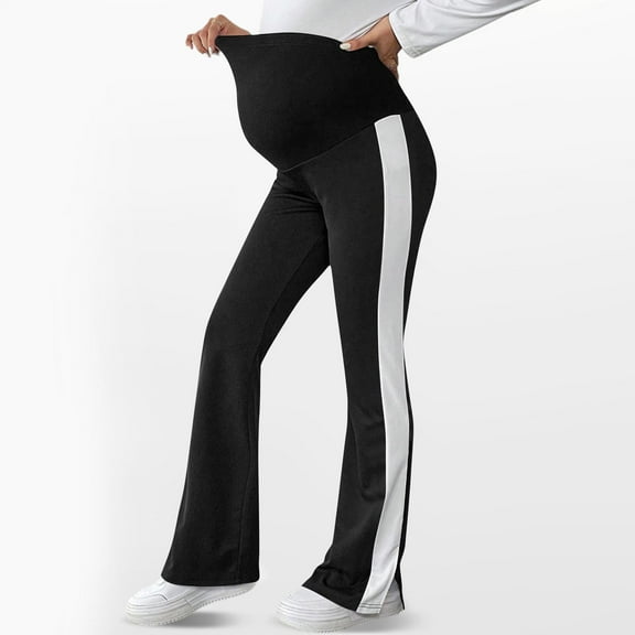 Eltusu Women Cotton Maternity Leggings, Stretch Casual Soft Elastic Waist Leggings over the Belly Black Size S-XL