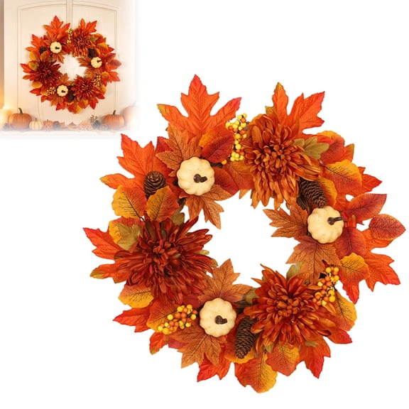 Halloween Fall Wreaths for Front Door - Maple Leaves Pumpkins - Fall Wreaths Artificial Wreath Decorations for Indoor Outdoor Thanksgiving Halloween Fall Decorations for Home