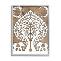 Stupell Industries Boho Elephants Tree of Life Abstract Sun Moon Graphic Art Gray Framed Art Print Wall Art, 11x14, by Daphne Polselli