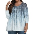 thumbnail image 2 of Fall 3/4 Length Sleeve Tops for Women 2024 Plus Size Shirts 3/4 Sleeve V Neck Floral Print Tunics Dressy Casual Blouse Fall Clothes for Women 2024 navy X-Large, 2 of 6