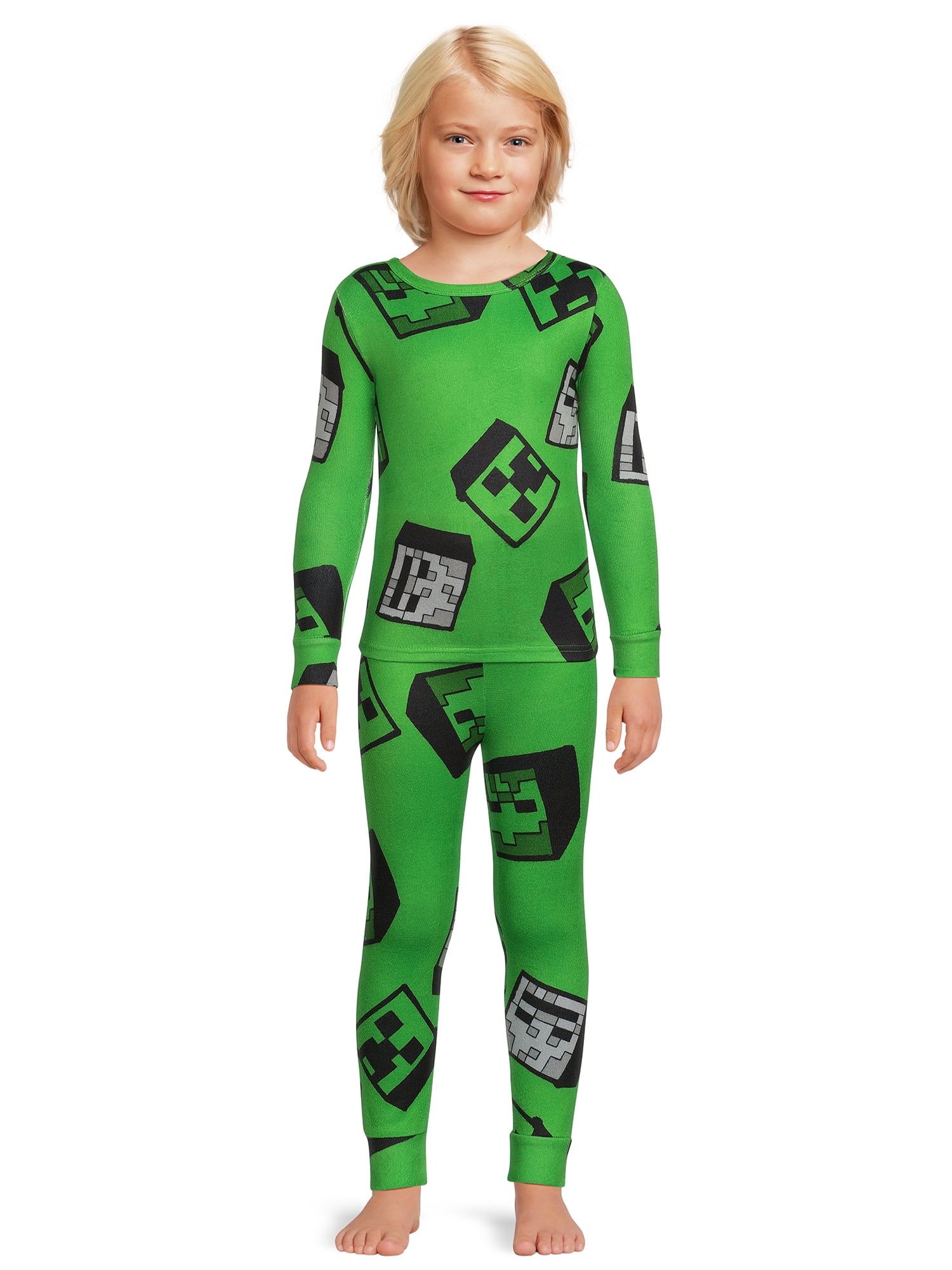 Minecraft Boys Long Sleeve All Over Print 2-Piece Pajama Sleep Set, Sizes 4-10