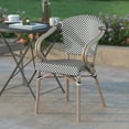 thumbnail image 3 of Emma + Oliver Indoor/Outdoor Stacking Thonet Bistro Style Chair with Arms, Black & White Textilene Seat and LT Natural Bamboo Finished Metal Frame, 3 of 15