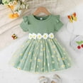 thumbnail image 2 of Dresses For Toddler Girls Floral Print Short Sleeve Princess Birthday Dress Bowknot Party Baby Girl Tutu Skirt Dresses,Green,6-9 Months, 2 of 5