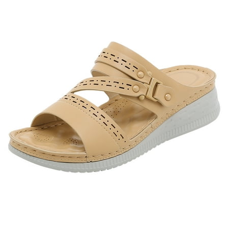

Cathalem Women Summer Fashion Slip On Casual Open Toe Wedges Comfortable Beach Shoes Sandals Slippers Pink 37